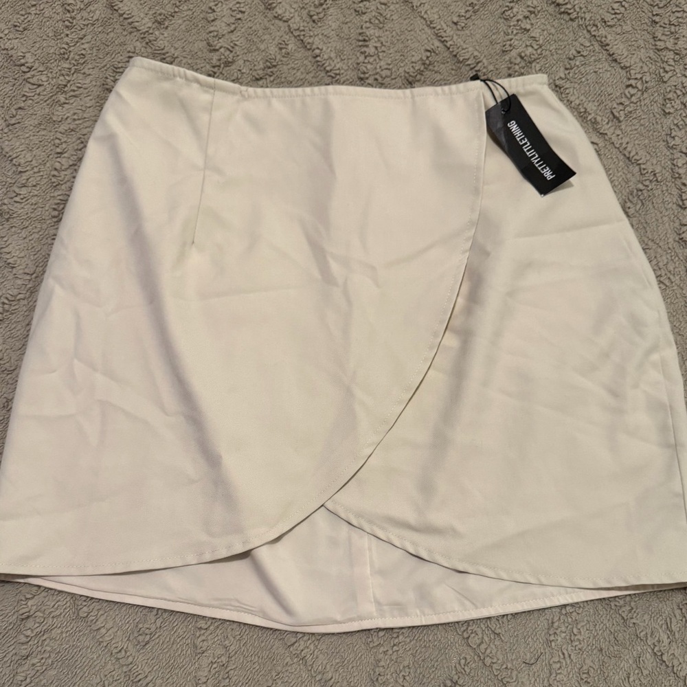 PrettyLittleThing Asymmetrical Cream Skirt